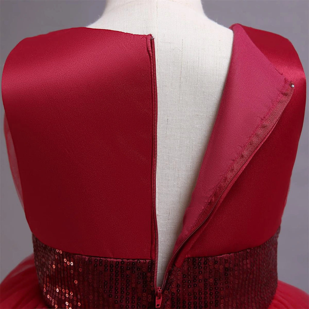 Girls Red Sleeveless Layered Party Wear Dress Casual Dresses