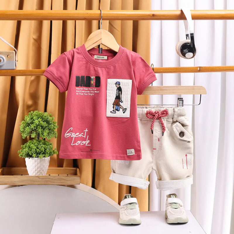 Boys Red Graphics Short Sleeves T-Shirt With Shorts Set Sets Red 9-12 M