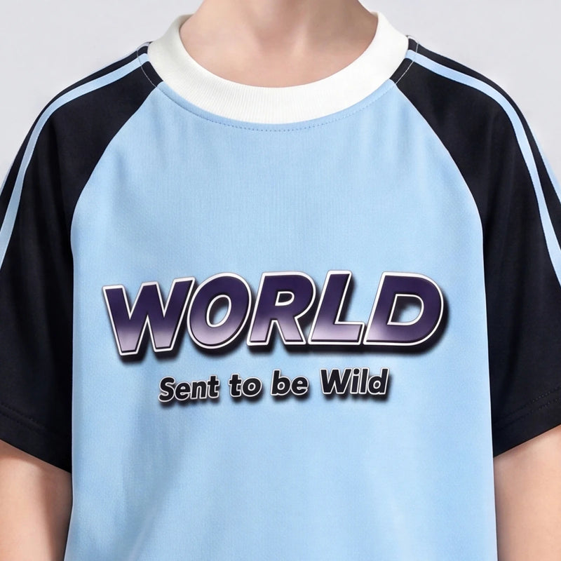 Boys Blue Typography Print Raglan Sleeve T-Shirt With Shorts Sets 2 pc. Sets