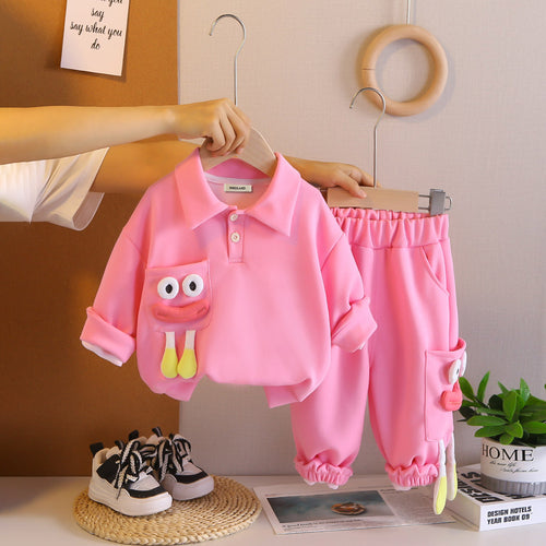 Girls Pink Solid Polo Neck Sweatshirt With Joggers Co-ord Set 2 pc. Sets Pink 1-2 Y