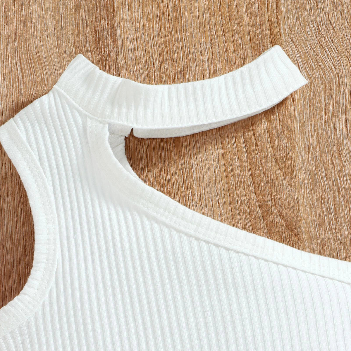 Girls White One Shoulder Ribbed Top With Shorts Sets 2 pc. Sets