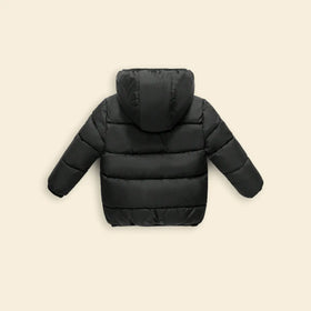 Boys Black Hooded Puffer Jacket With Sherpa Fleece Lining Coats & Jackets