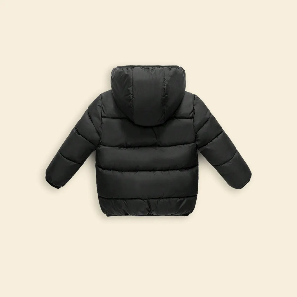 Boys Black Hooded Puffer Jacket With Sherpa Fleece Lining Coats & Jackets