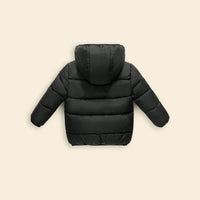 Boys Black Hooded Puffer Jacket With Sherpa Fleece Lining Coats & Jackets