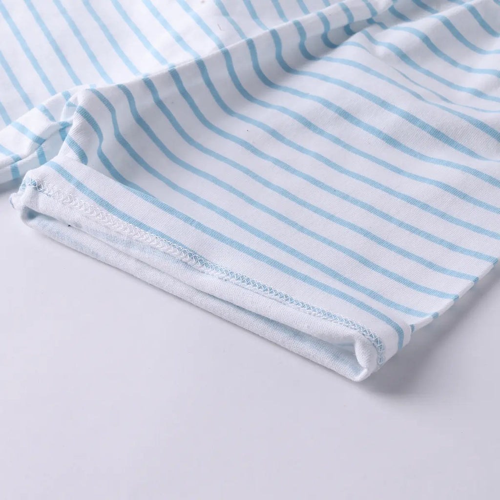 Boys Sky Blue Animal Graphics Short Sleeve T-Shirt With Striped Drawstring Shorts Sets Sets