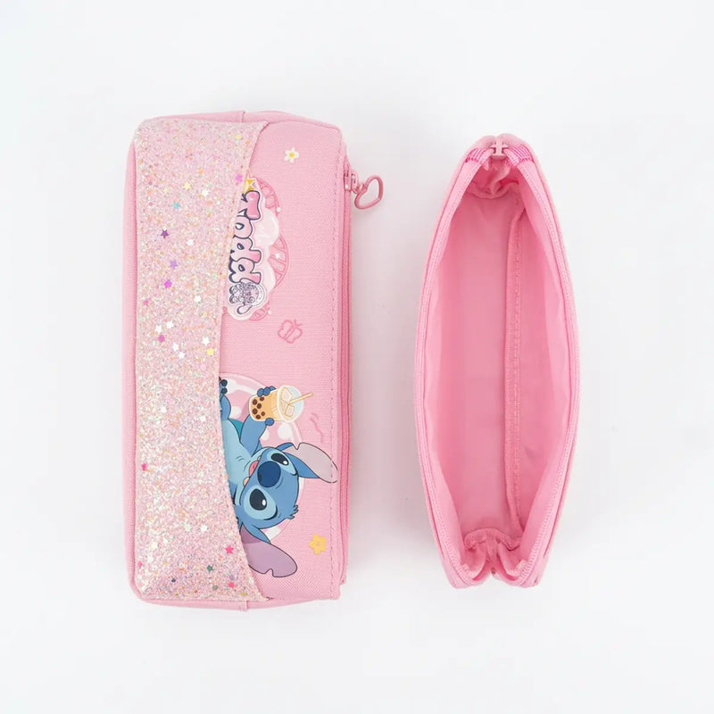 Girls Pink Disney Stitch Glitter Pencil Case Trending Accessories