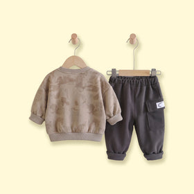 Boys Khaki Abstract Print Long Sleeve Sweatshirt With Pants Sets 2 pc. Sets