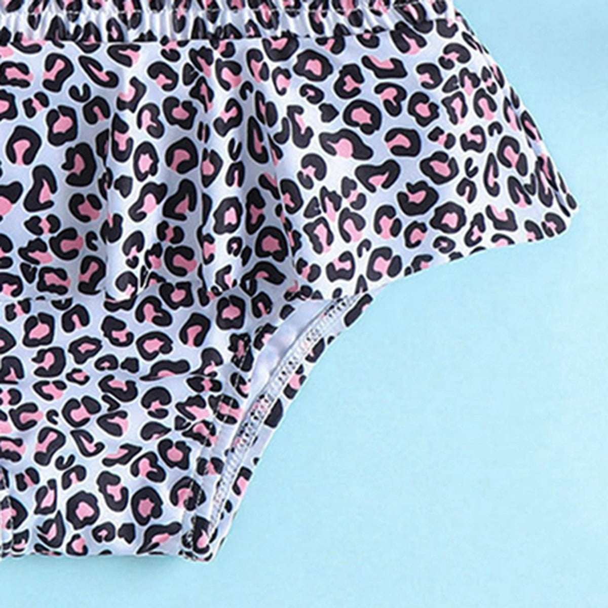 Girls Black Leopard Print One Shoulder Top With Briefs Swimwear Sets Sets