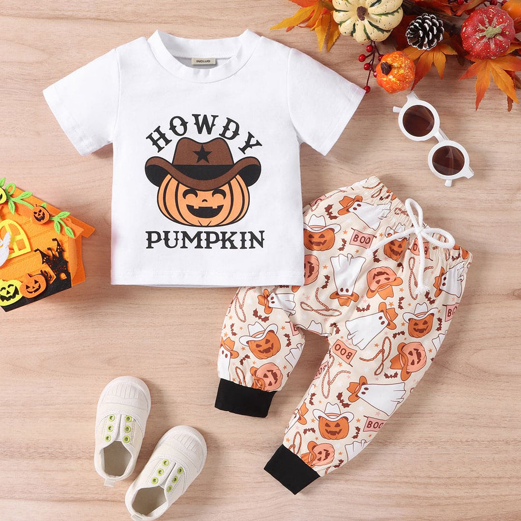 Boys Pumpkin Print T-Shirt With Halloween Printed Pants