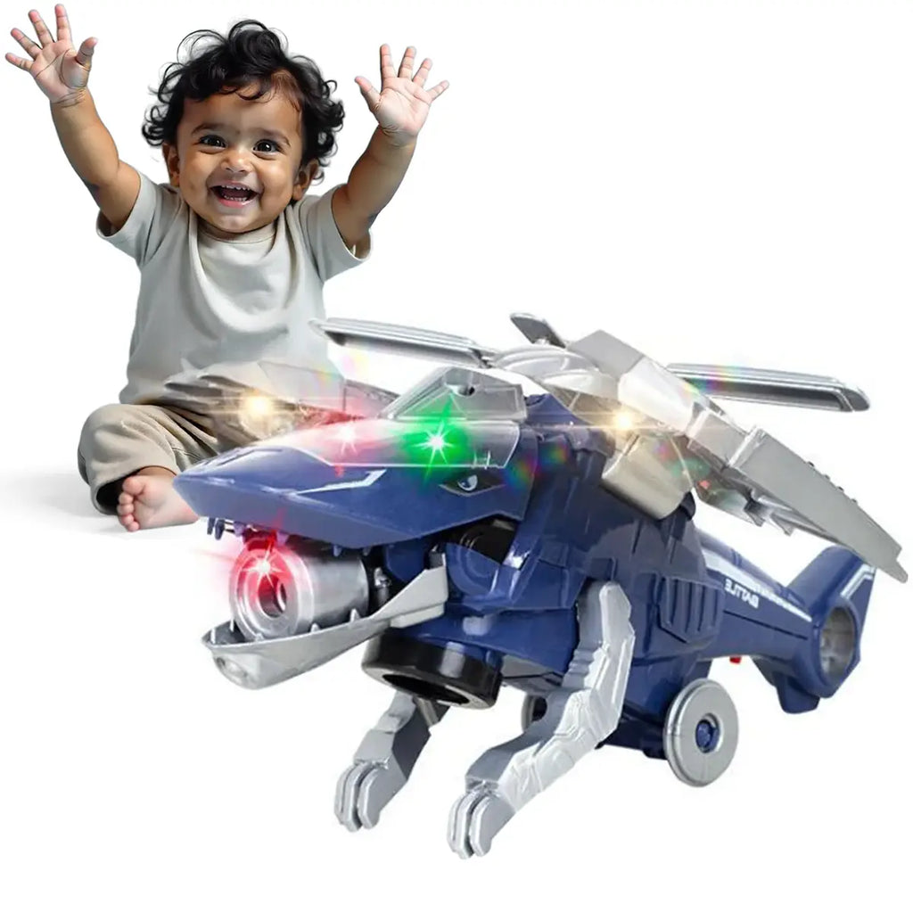 Kids Blue Mechanical Dinosaur Helicopter Toy with Lights & Music Trending Accessories