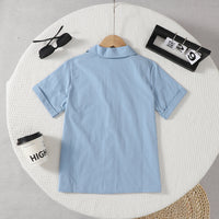 Boys Blue Short Sleeves Double Front Pockets Shirt Shirts