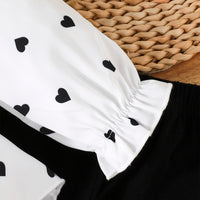 Girls White Heart Printed High-Low Long Sleeves Shirt With Pants Set 2 pc. Sets
