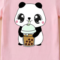 Girls Pink Panda Print Short Sleeve T-Shirt Tshirts
