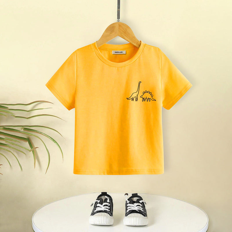 Boys Yellow Dinosaur Printed Short Sleeves T-Shirt Tshirts Yellow 3-4 Y