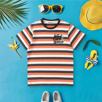 Boy Striped Short Sleeves T-Shirt Tshirts Gray 6-7 Y 