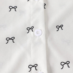 Girls White Bow Print Peter Pan Collar Top With Elasticated Skirt Sets Sets