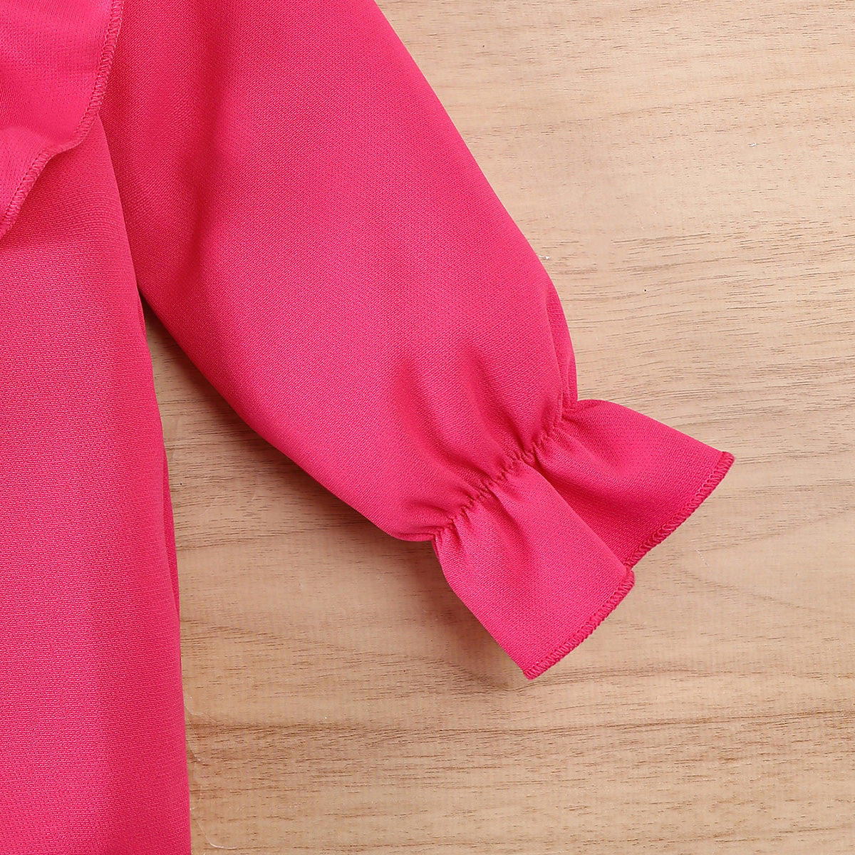 Girls Fuchsia Long Sleeves Ruffled Neck Top With Pants Set 2 pc. Sets