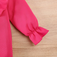 Girls Fuchsia Long Sleeves Ruffled Neck Top With Pants Set 2 pc. Sets