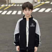 Boys Black Typographic Printed Raglan Sleeves Zipper Jacket Coats & Jackets