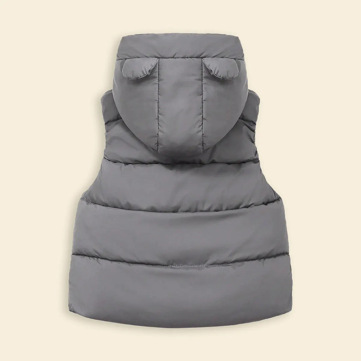 Girls Grey Sleeveless Bear Ear On Hood Quilted Zip-up Jacket Coats & Jackets