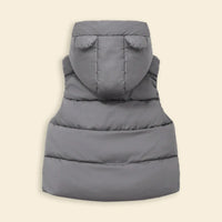 Girls Grey Sleeveless Bear Ear On Hood Quilted Zip-up Jacket Coats & Jackets