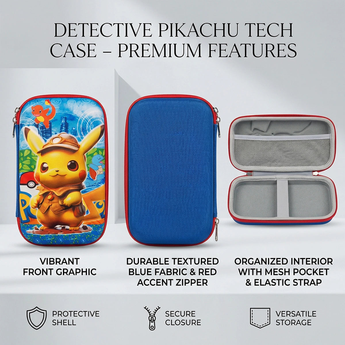 Boys Blue Pikachu Hard-Shell Pencil Box Trending Accessories