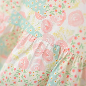 Girls Beige Floral Print Peter Pan Collar Fit And Flare Dress Casual Dresses