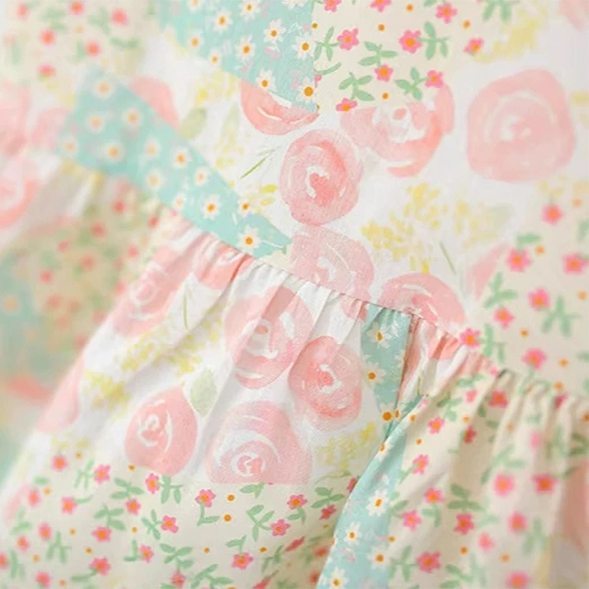 Girls Beige Floral Print Peter Pan Collar Fit And Flare Dress Casual Dresses