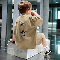 Boys Khaki Star Printed Summer Oversized T-Shirt With Shorts Set 2 pc. Sets
