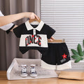 Boys Black Typographic Polo T-Shirt With Elasticated Shorts Sets 2 pc. Sets Black 1-2 Y