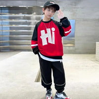 Boys Red Hi Printed Winter Sweatshirt With Jogger Set 2 pc. Sets Red 5-6 Y