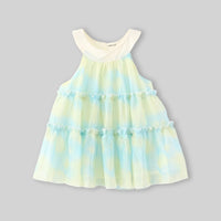 Girls Blue Abstract Print Tiered Halter Neck Dress Casual Dresses Blue 1-2 Y