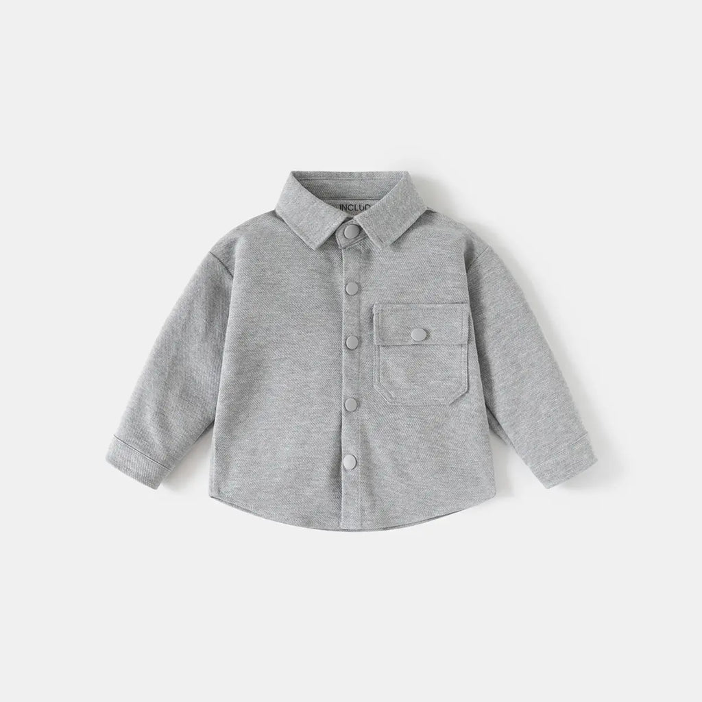 Boys Light Grey Textured Long Sleeve Shirt with Pocket Shirts