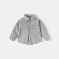 Boys Light Grey Textured Long Sleeve Shirt with Pocket Shirts