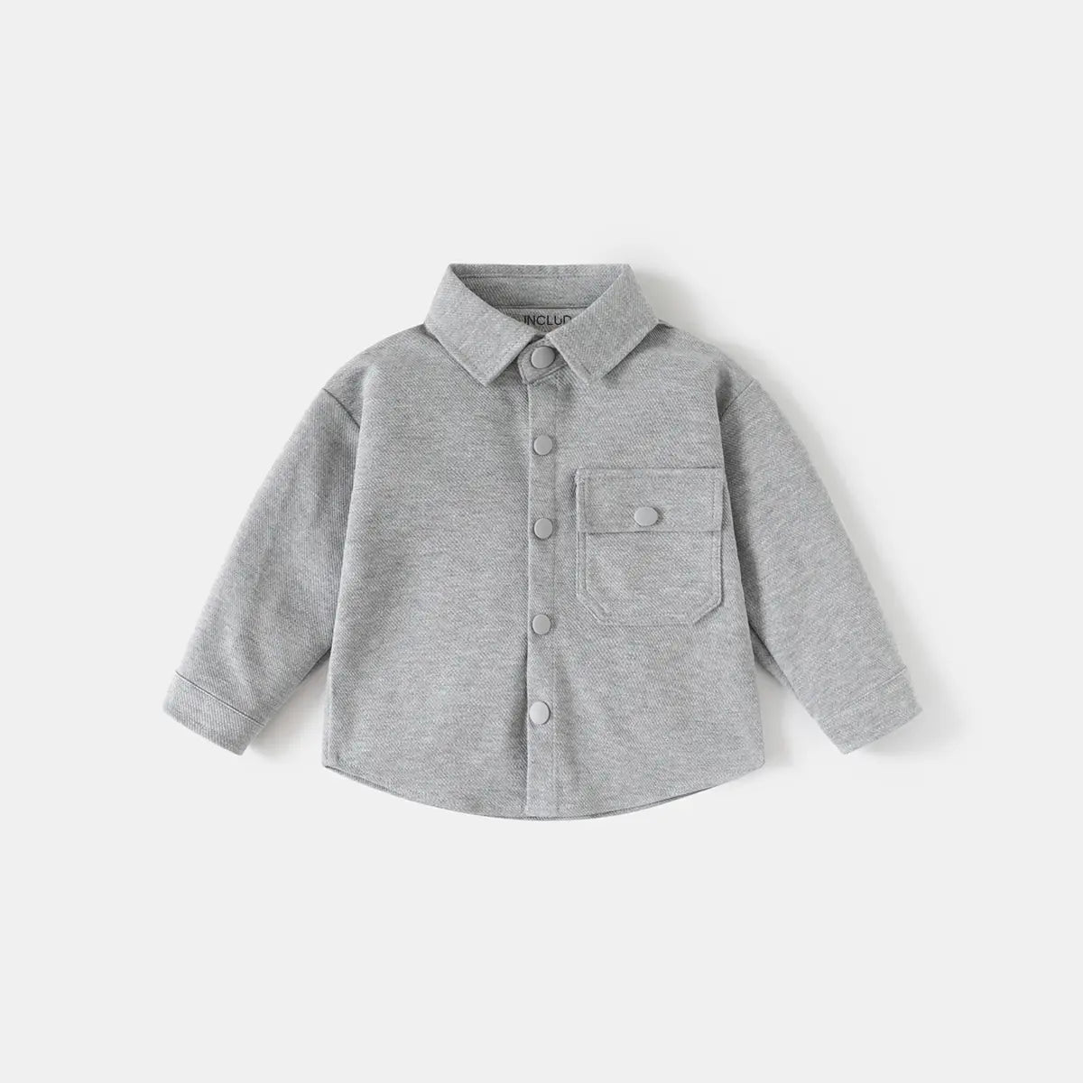 Boys Light Grey Textured Long Sleeve Shirt with Pocket Shirts