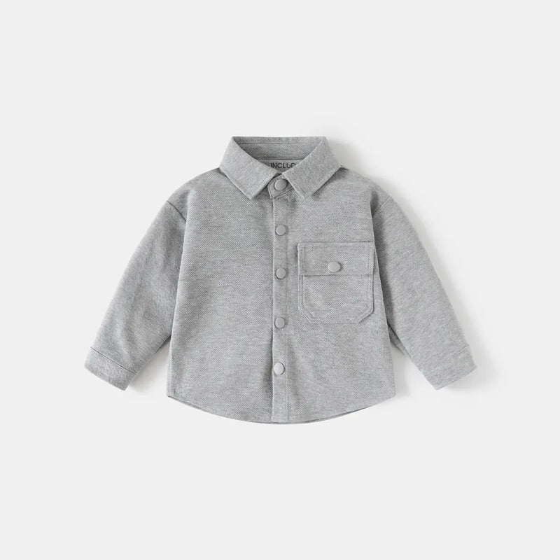 Boys Light Grey Textured Long Sleeve Shirt with Pocket Shirts