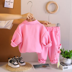 Girls Pink Solid Polo Neck Sweatshirt With Joggers Co-ord Set 2 pc. Sets