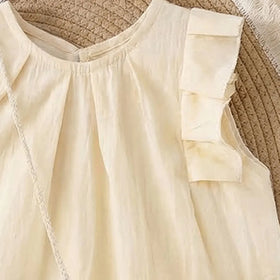 Girls Cream Sleeveless Summer A-line Dress With Sling Bag Casual Dresses