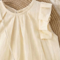 Girls Cream Sleeveless Summer A-line Dress With Sling Bag Casual Dresses