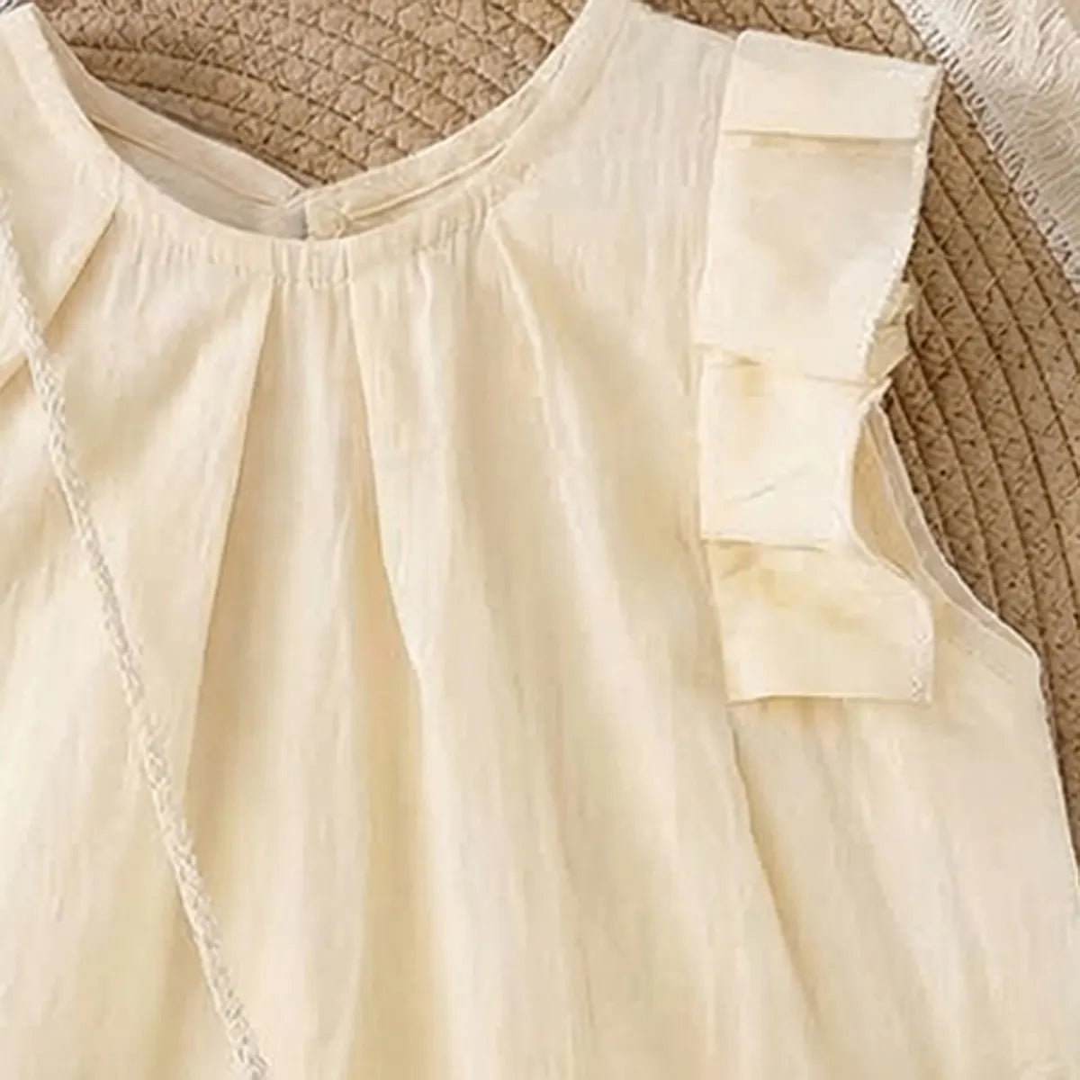 Girls Cream Sleeveless Summer A-line Dress With Sling Bag Casual Dresses