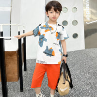 Boys White Graphics Short Sleeves T-Shirt With Shorts Sets Sets