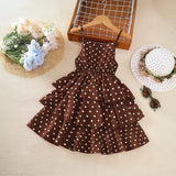 Girls Brown Polka Dot Print Sleeveless Layered Dress