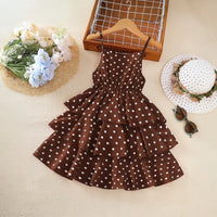 Girls Brown Polka Dot Print Sleeveless Layered Dress Casual Dresses Brown 3-4 Y