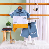 Boys Multicolor Typographic Printed Polo T-Shirt With Elasticated Shorts Sets Sets Multicolor 2-3 Y