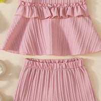 Girls Dusty Pink Stripes Sleeveless Top With Ruffle Hem Shorts Co-ord Sets Sets