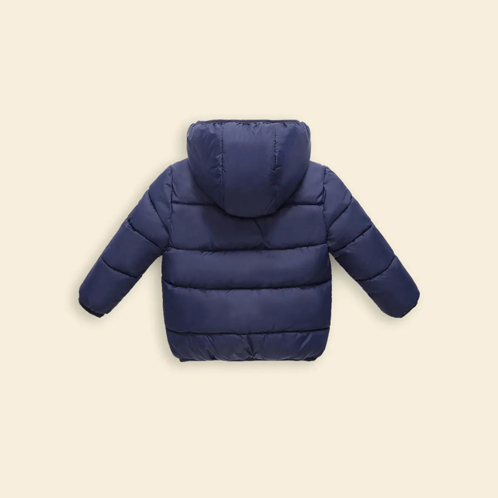Boys Navy Blue Hooded Puffer Jacket With Sherpa Fleece Lining Coats & Jackets