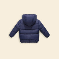 Boys Navy Blue Hooded Puffer Jacket With Sherpa Fleece Lining Coats & Jackets