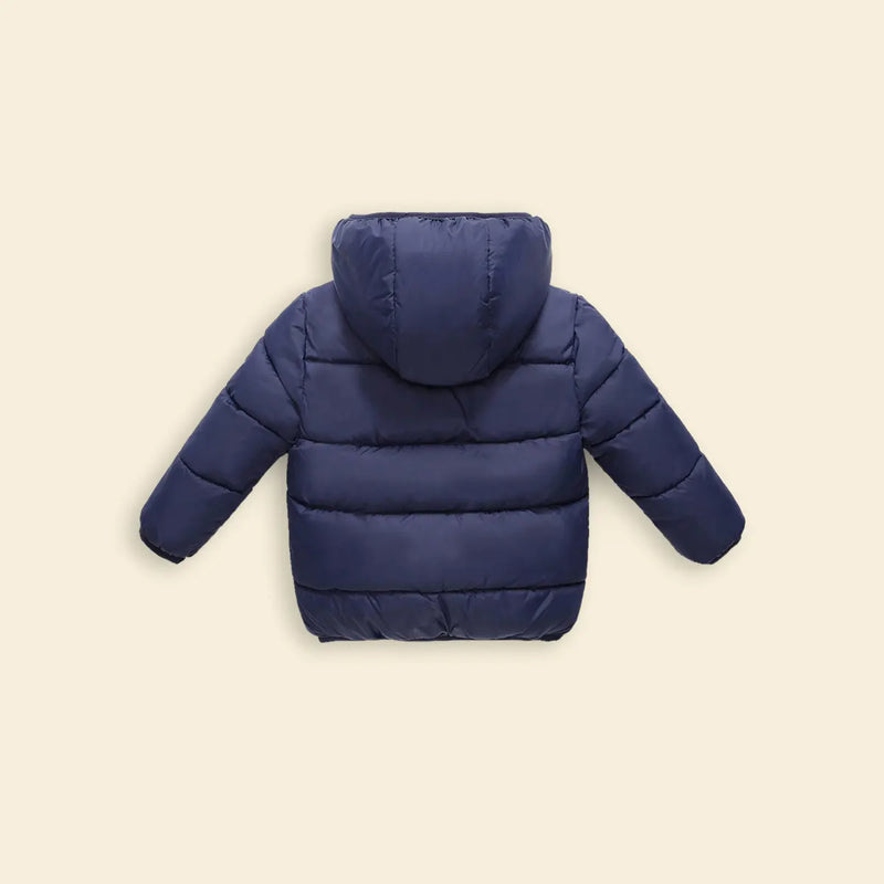 Boys Navy Blue Hooded Puffer Jacket With Sherpa Fleece Lining Coats & Jackets