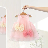Girls Pink Bow Detailed A-Line Dress Casual Dresses Pink 1-2 Y