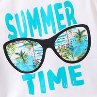 Boys White Vest With Tropical Printed Hat And Shorts Set Sets